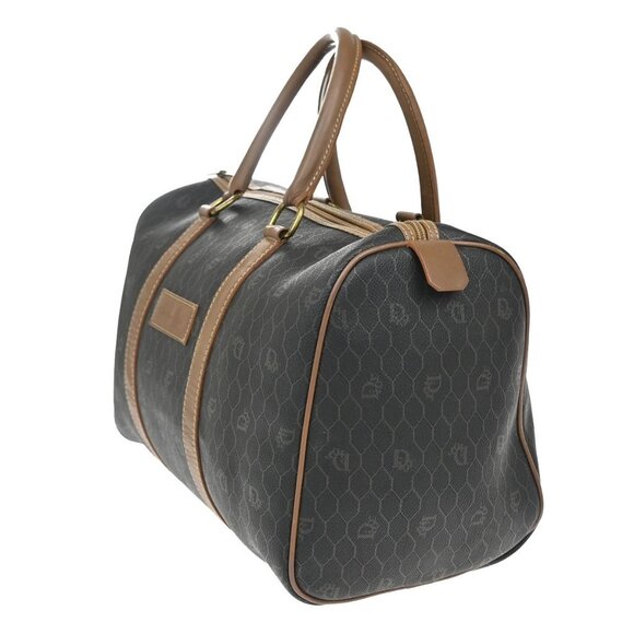 CHRISTIAN DIOR Logo Honeycomb Travel Hand Bag PVC Leather Brown Frannce - Picture 2 of 14